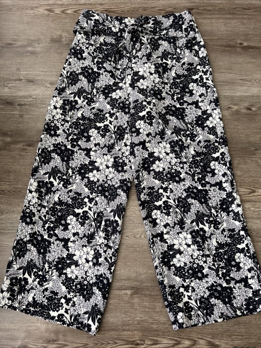 Ann‎ Taylor Wide Leg Floral Pants Waist Tie Full Length Womens Large New